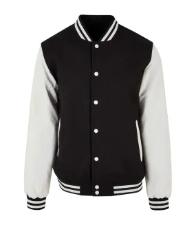 Mens old school college varsity jacket black/white Build Your Brand