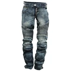 Men's Vintage Distressed Washed Biker Jeans 