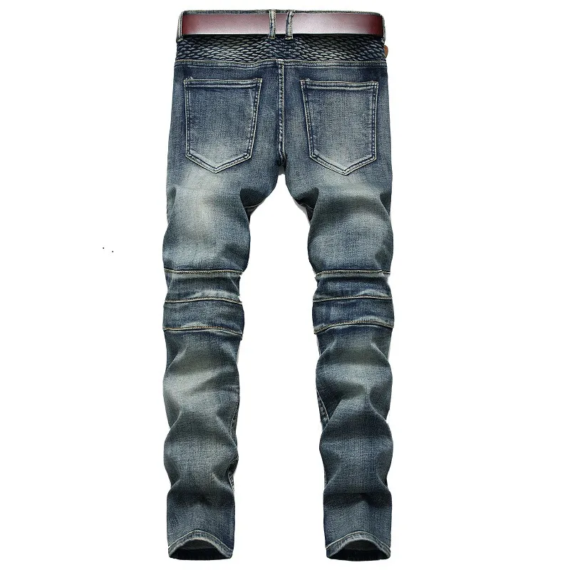 Men's Vintage Distressed Washed Biker Jeans 