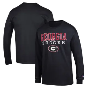 Men's Champion Black Georgia Bulldogs Soccer Stack Logo Long Sleeve T-Shirt