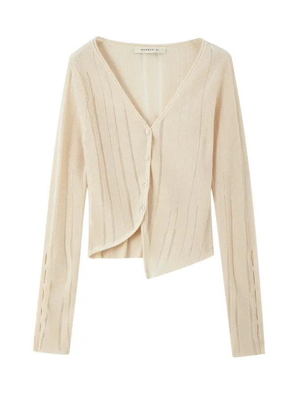 Mesh Sheer Simple Chic Stripe Thin Knit Cardigan