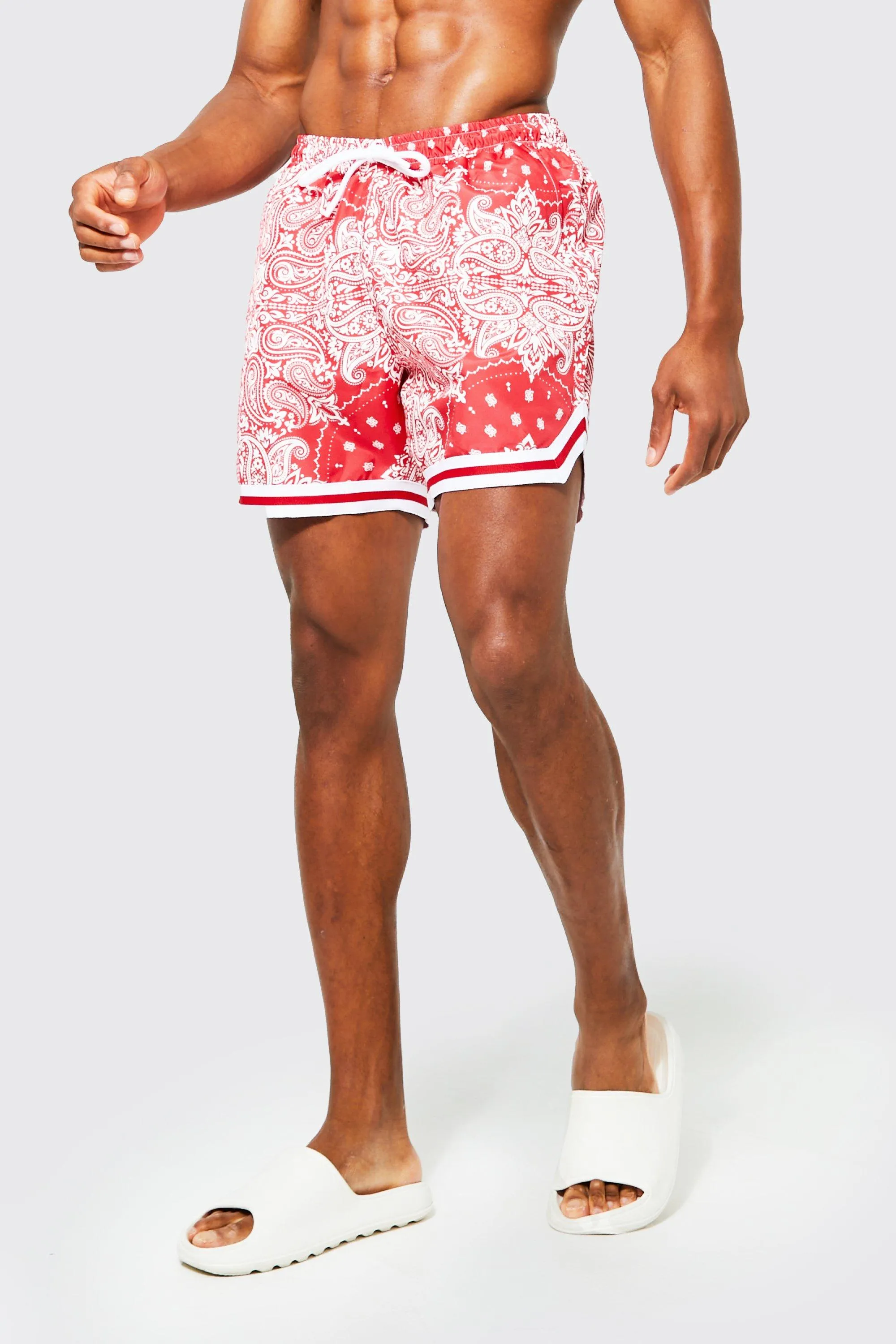 Mid Bandana Basketball Swim Shorts | boohooMAN UK