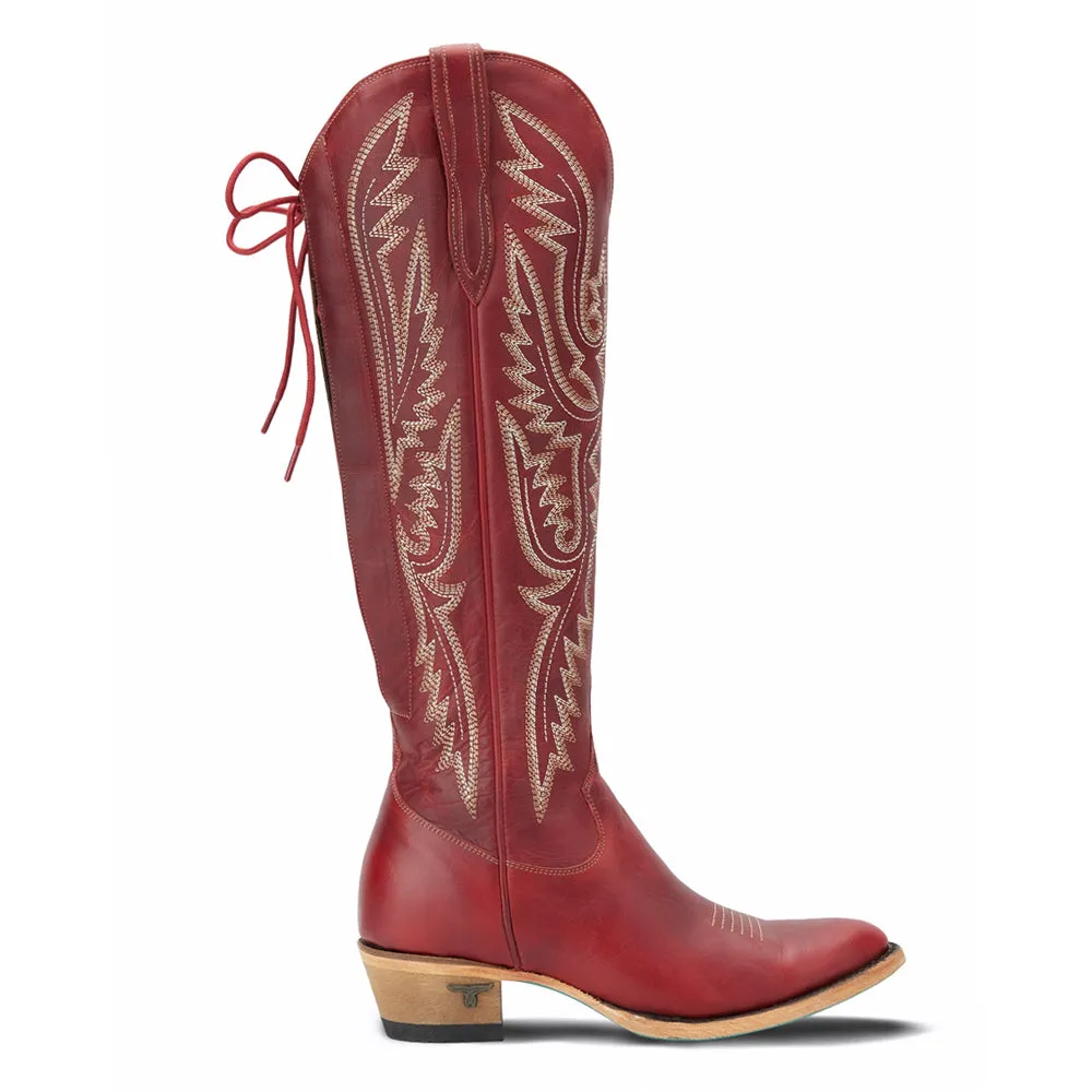 Monica Knee High Corset Embroidered Round Toe Zippered Cowboy Boots