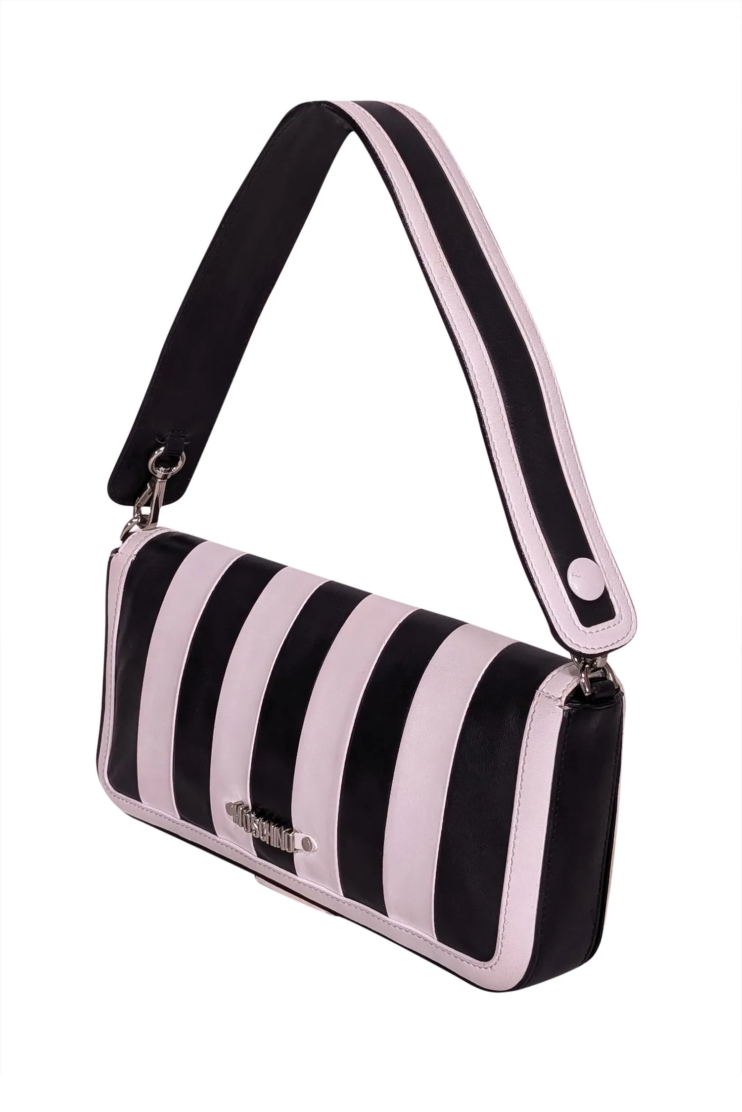 Moschino - Black & White Stripe Leather Shoulder Bag