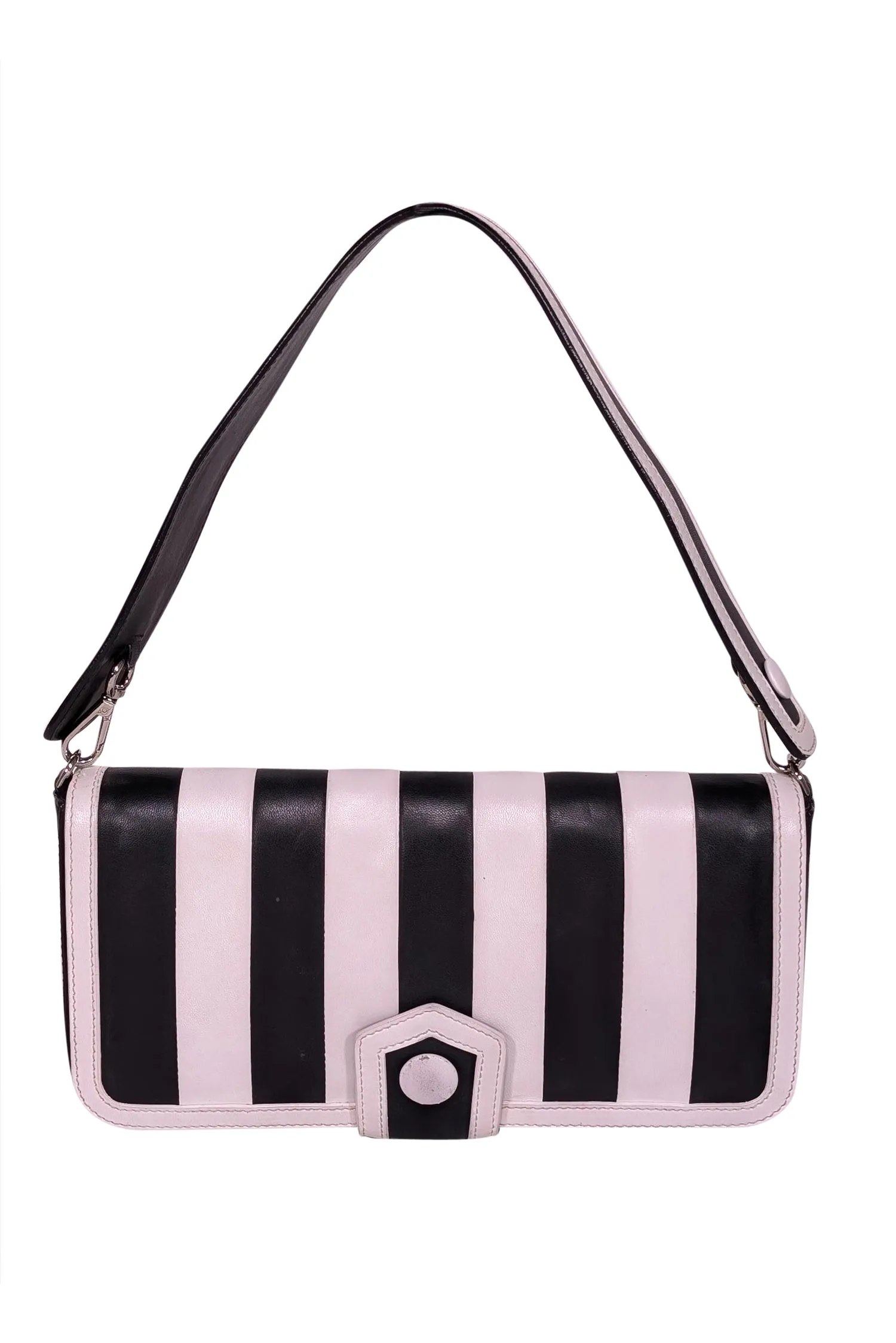 Moschino - Black & White Stripe Leather Shoulder Bag