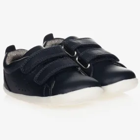 Navy Blue Leather Baby Trainers