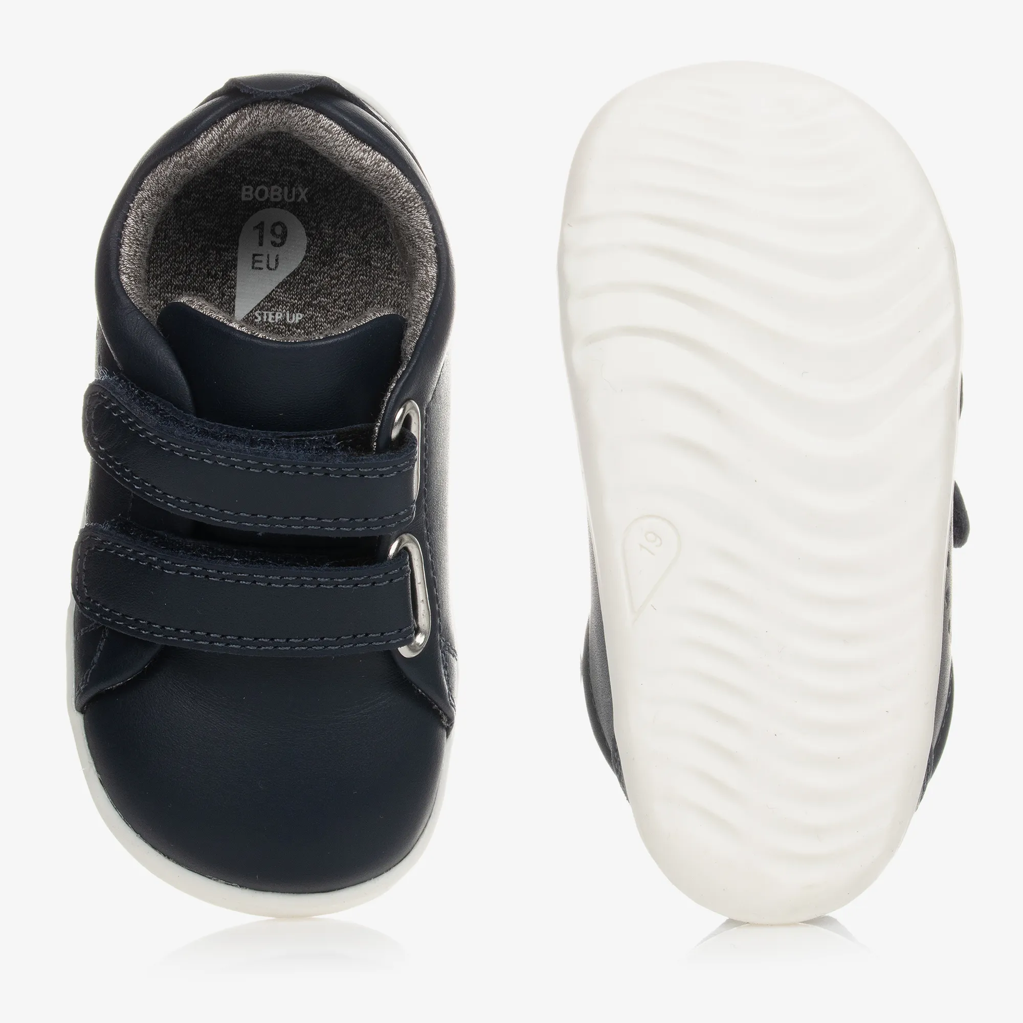 Navy Blue Leather Baby Trainers