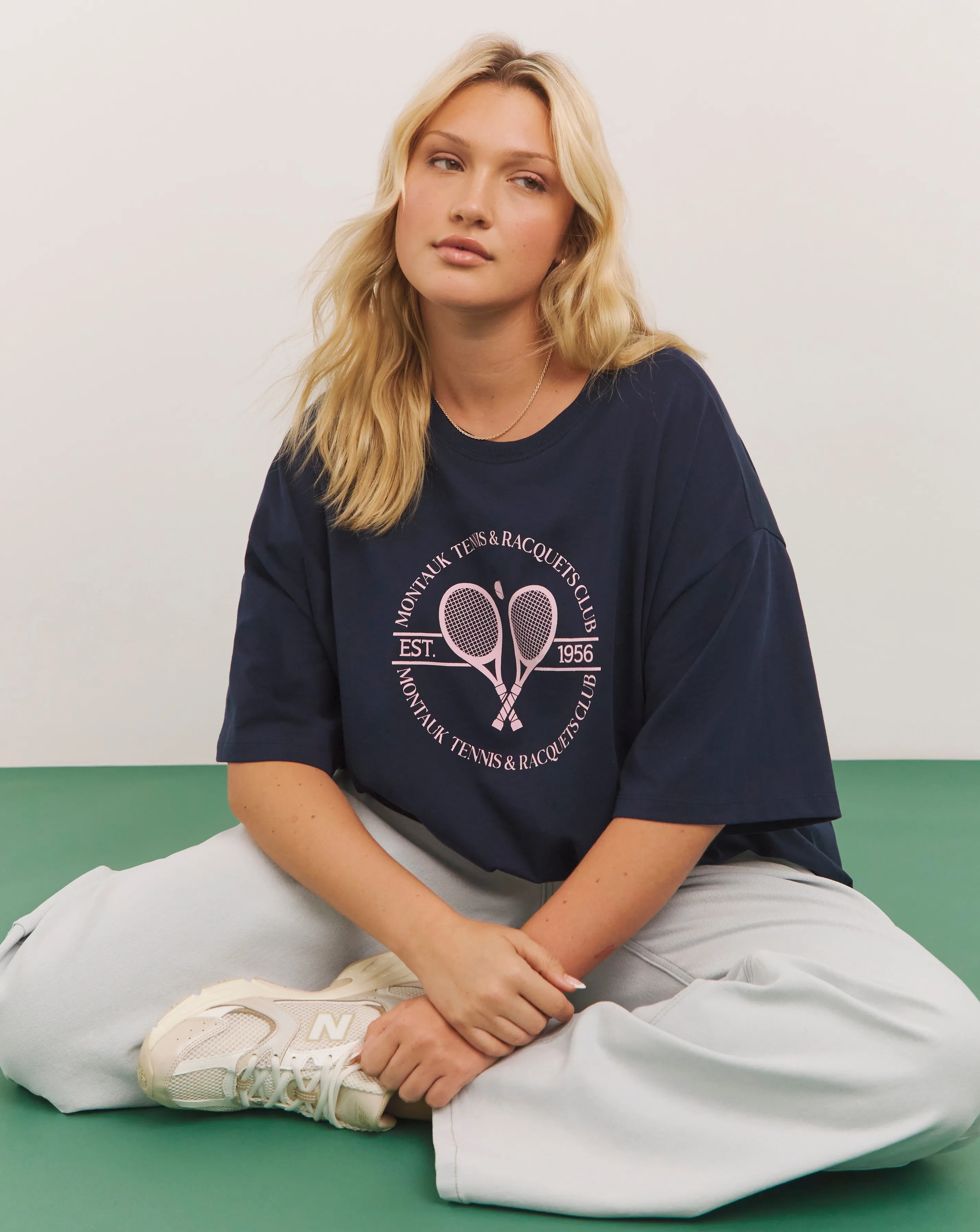 Navy Tennis Club Slogan T-Shirt | Simply Be