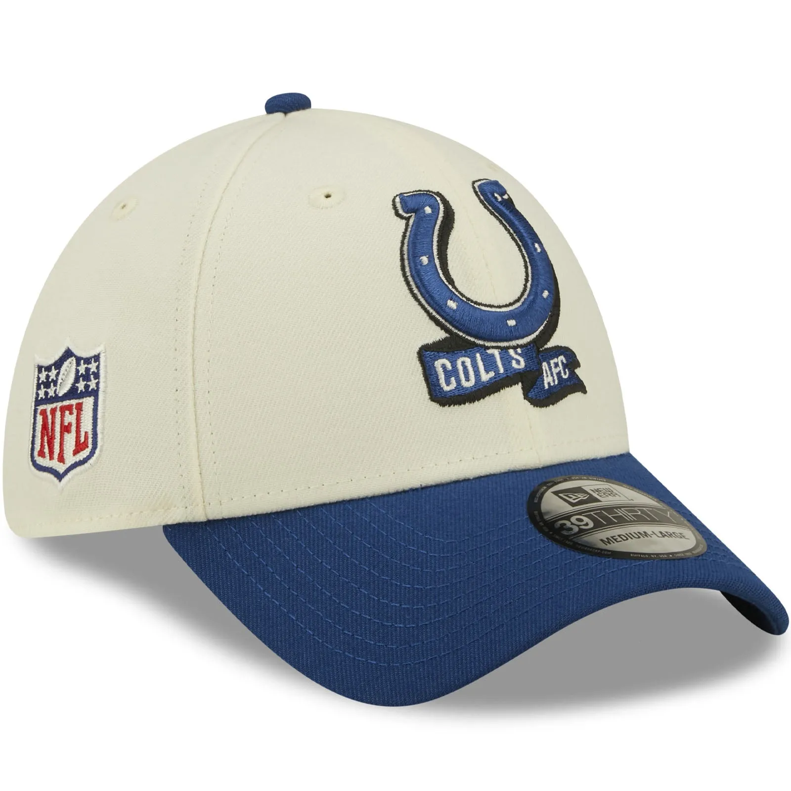 New Era Indianapolis Colts NFL 2022 Sideline 39THIRTY Baseball Cap - Cream