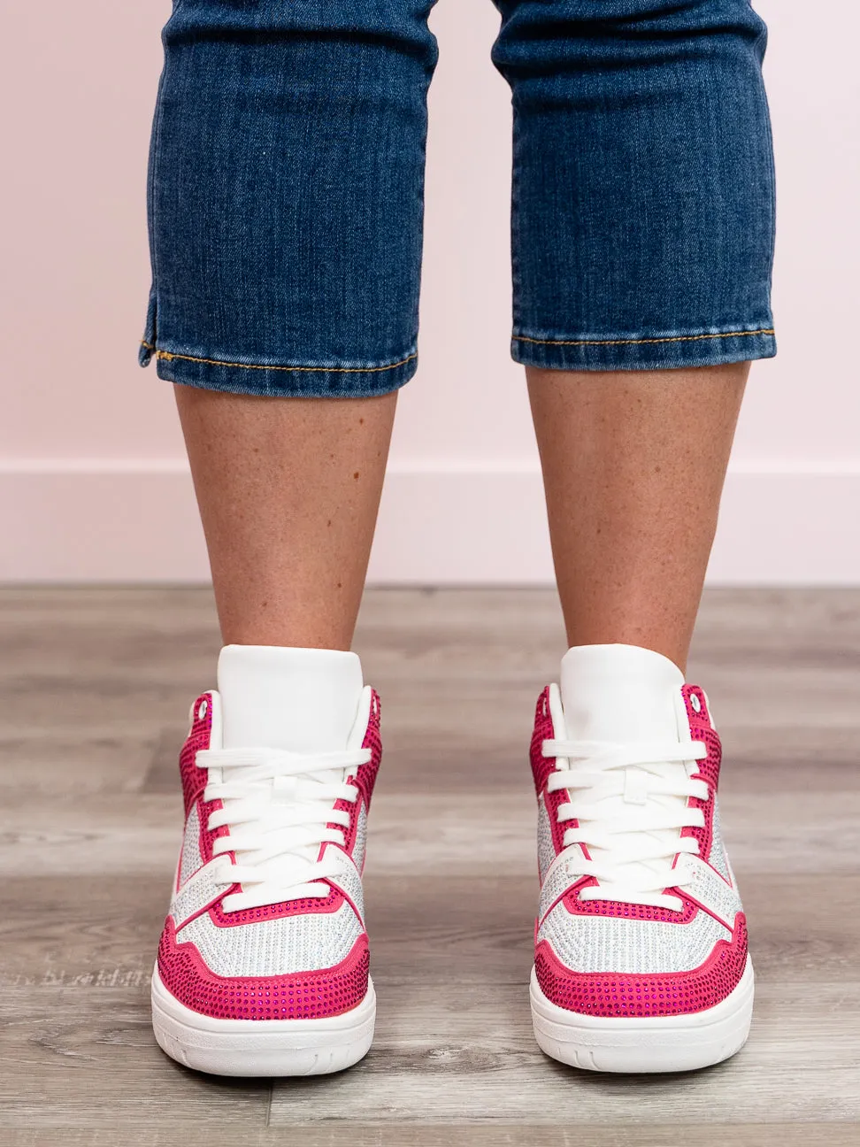 *NEW* Richie High Top Sneakers | Rhinestone Fuchsia & White