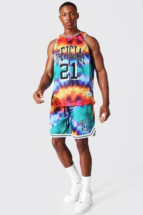 Official Tie Dye Mesh Vest And Basketball Set | boohooMAN UK