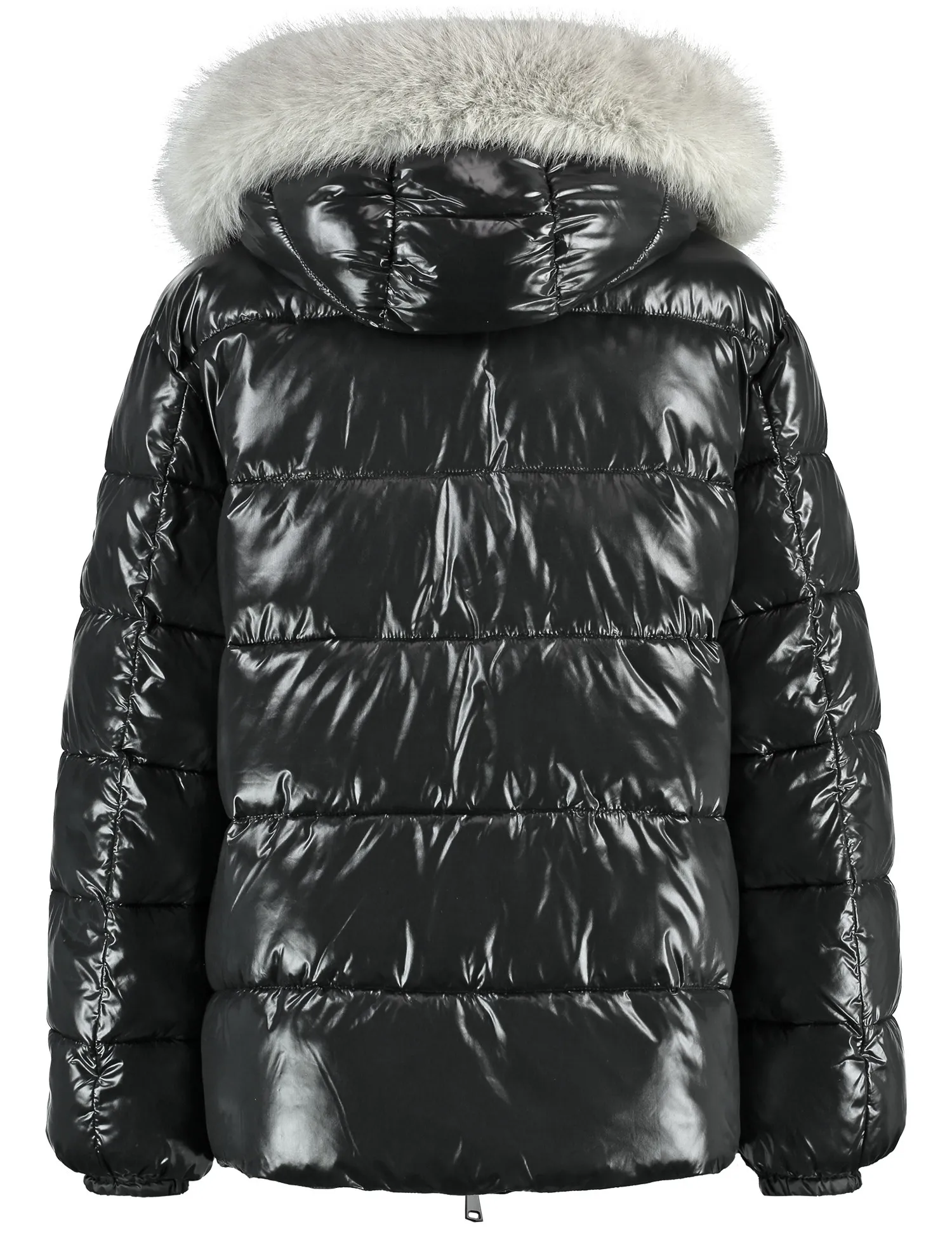 Outdoor jacket with a faux fur collar and shiny finish