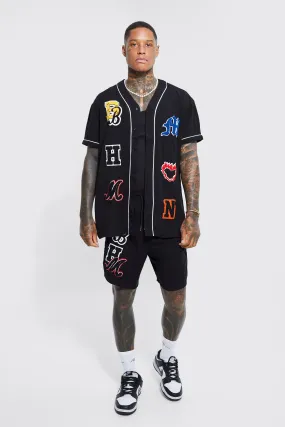 Oversized Baseball Applique Shirt And Shorts