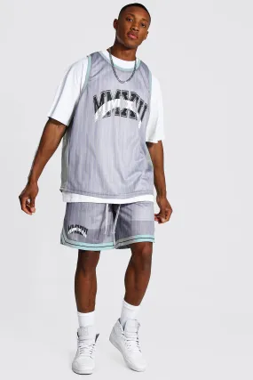 Oversized Stripe 3 Piece Mesh Basketball Set | boohooMAN UK