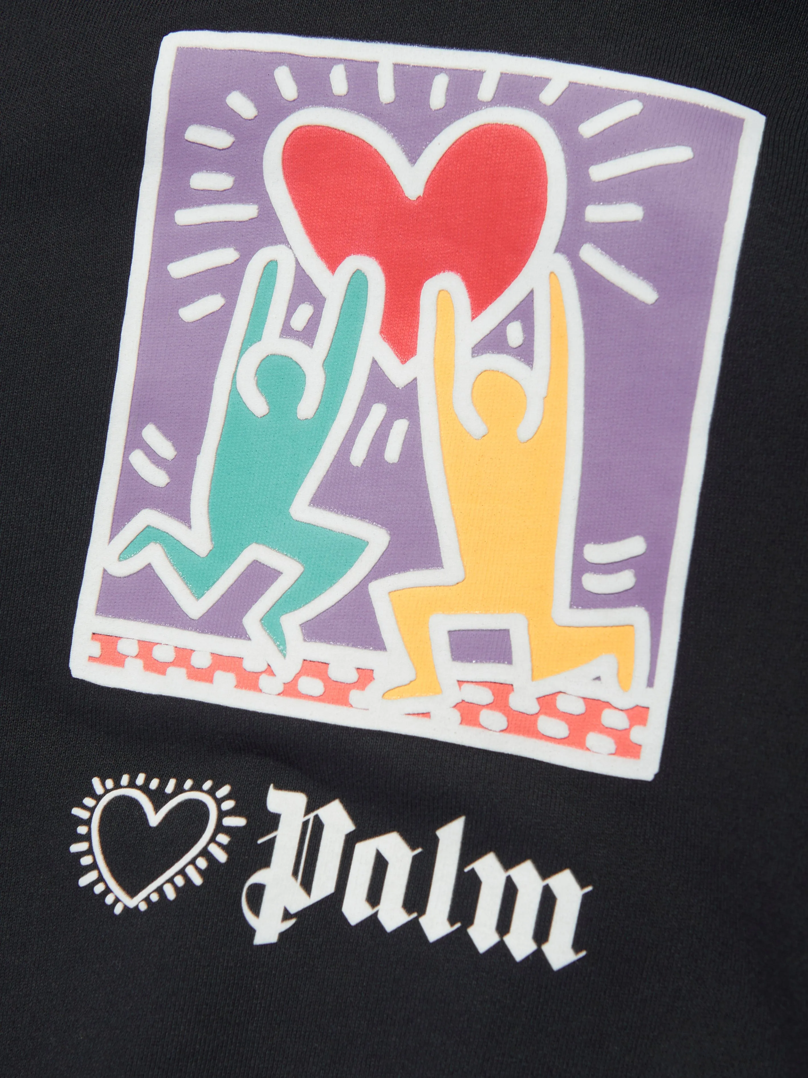 Palm Angels Girls PA X Keith Haring Holding Heart Hoodie in Black