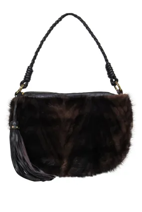 Paolo Masi - Brown Leather Shoulder Bag w/ Mink Fur