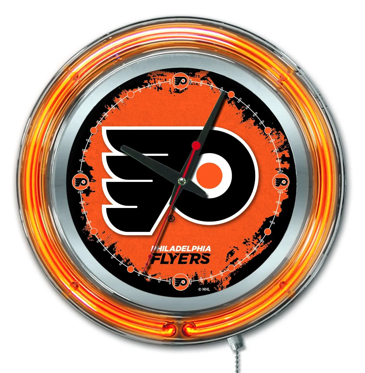 Philadelphia Flyers HBS Neon Orange Hockey Battery Powered Wall Clock (15)