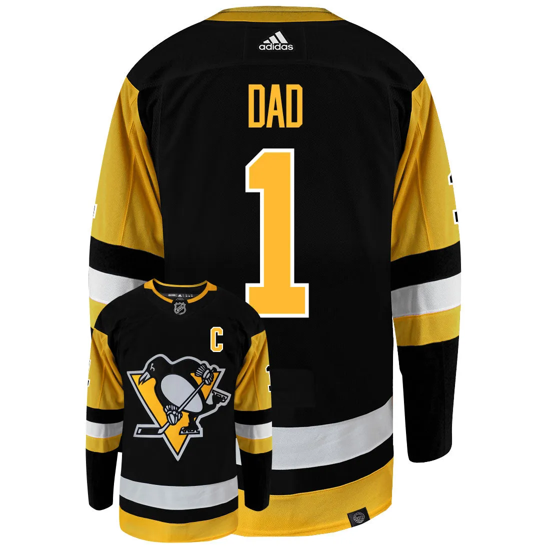 Pittsburgh Penguins Dad Number One Adidas Primegreen Authentic NHL Hockey Jersey     