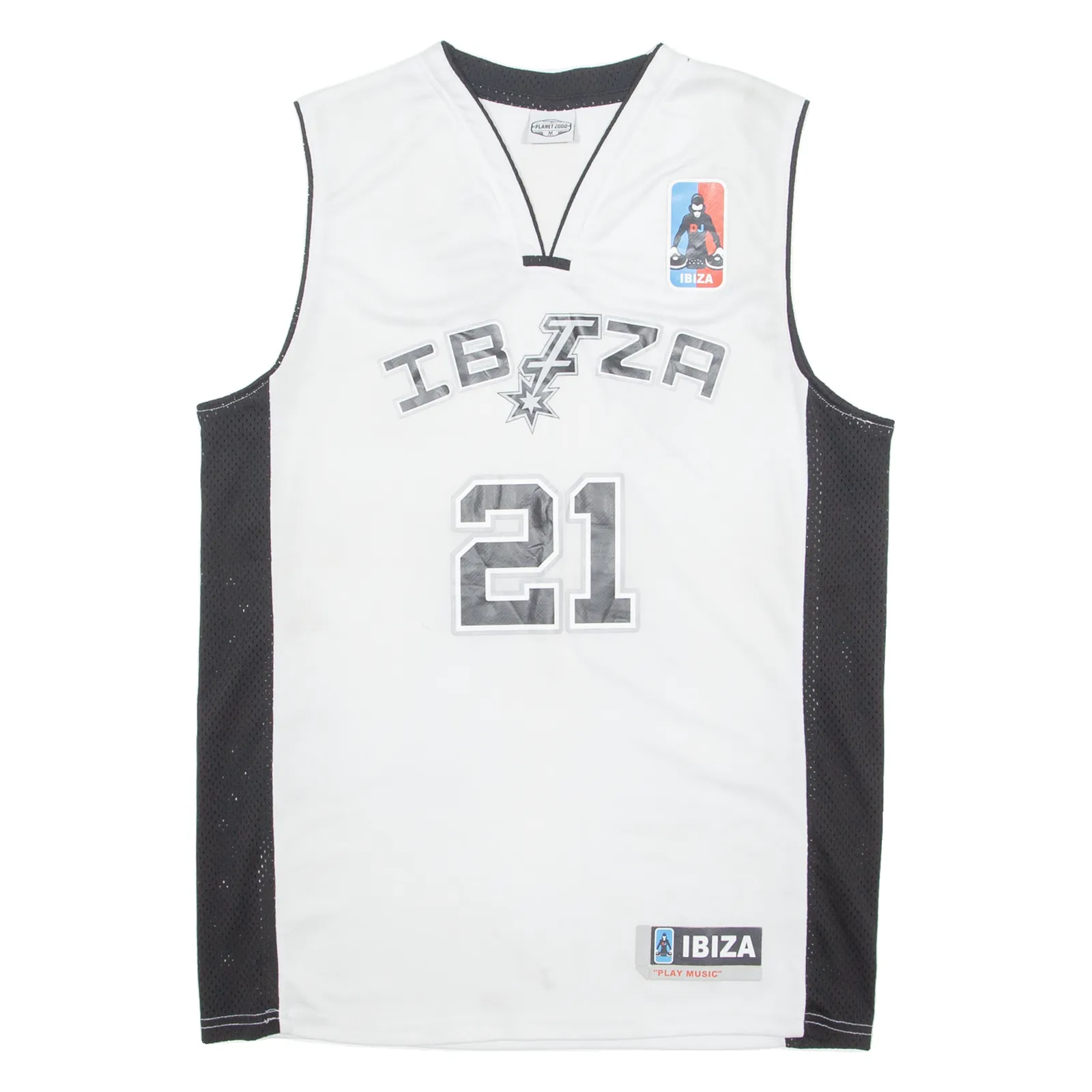 PLANET 2000 Ibiza Basketball Mens Jersey White Sleeveless USA V-Neck M