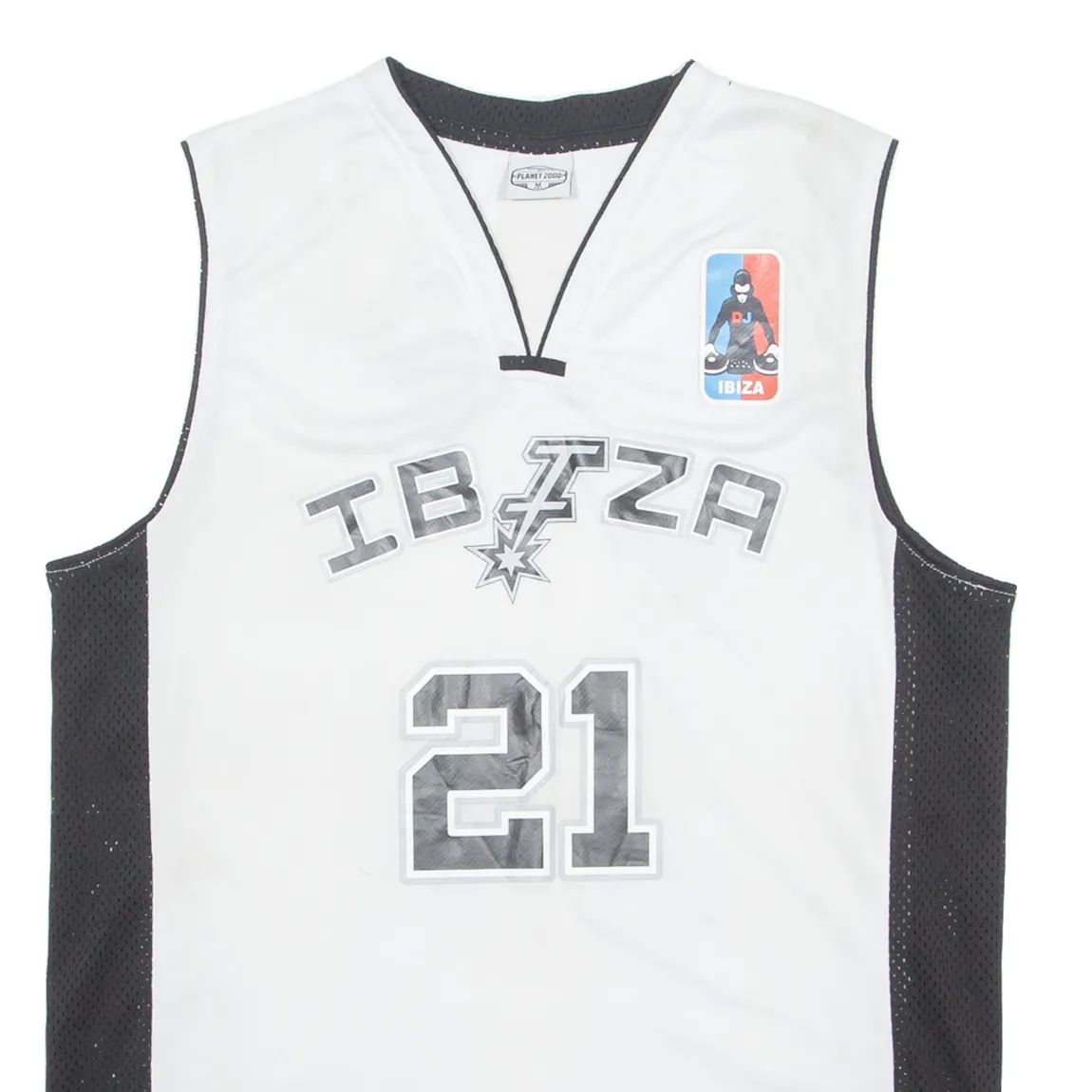 PLANET 2000 Ibiza Basketball Mens Jersey White Sleeveless USA V-Neck M