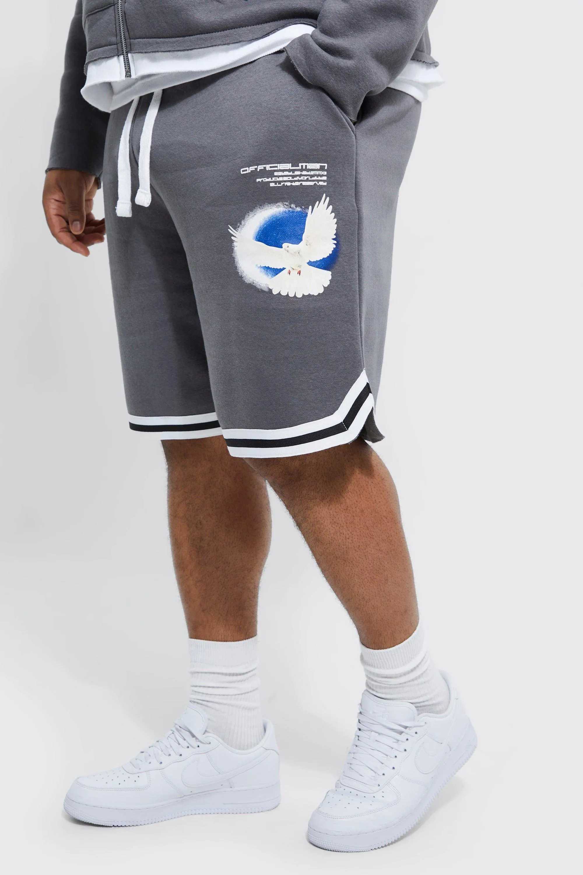 Plus Long Drawcord Graphic Basketball Short | boohooMAN UK