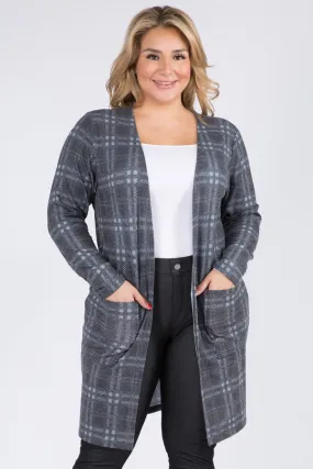 Plus Size Crosshatch Plaid Cardigan