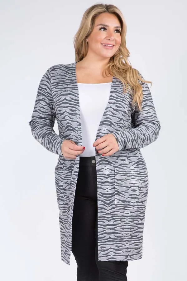 Plus Size Striped Animal Print Cardigan