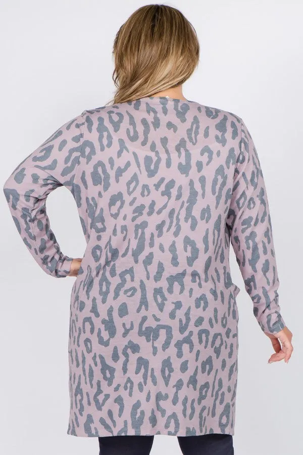 Plus Size Wild Leopard Print Cardigan