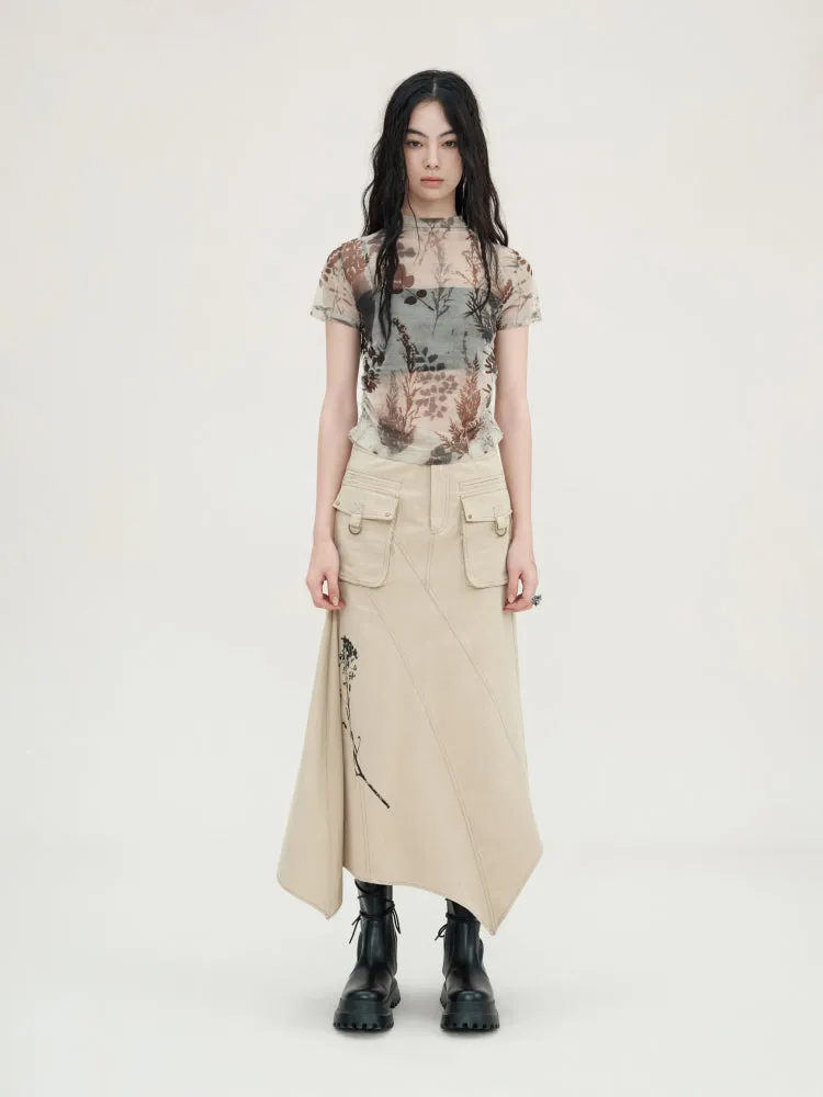 Printed Beaded Work Vest & Irregular Work Skirt