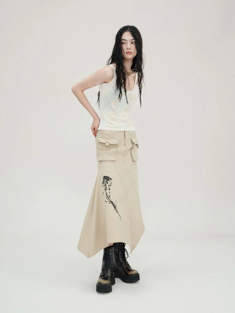 Printed Beaded Work Vest & Irregular Work Skirt