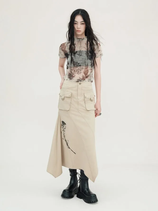 Printed Beaded Work Vest & Irregular Work Skirt