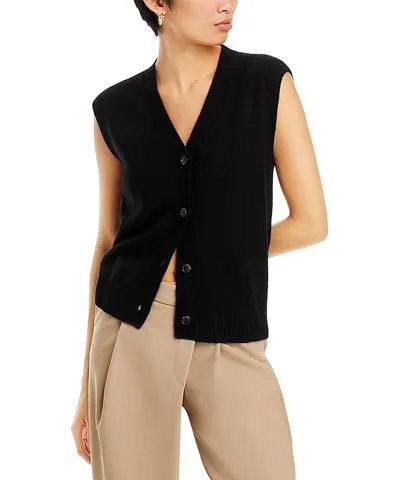 Private Label Plus Womens Cashmere Ribbed Trim Casual Vest