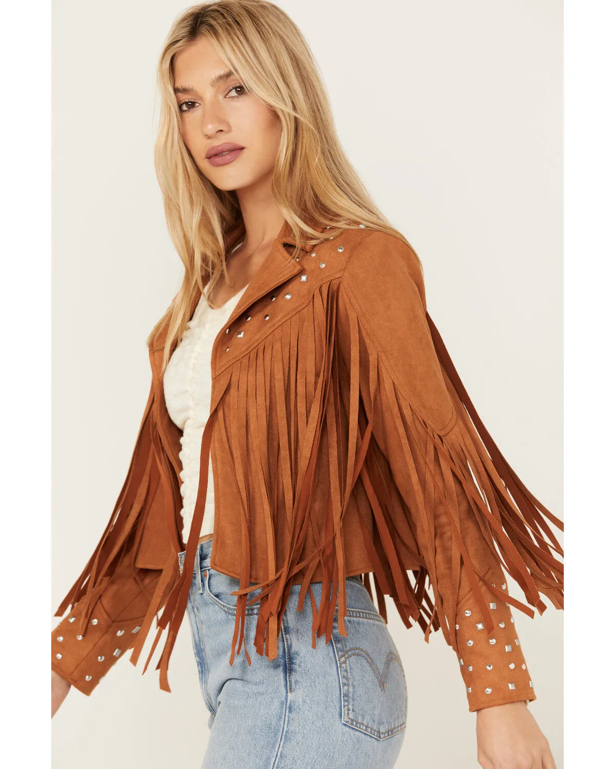 Product Name:  Blue B Women's Studded Fringe Faux Suede Jacket