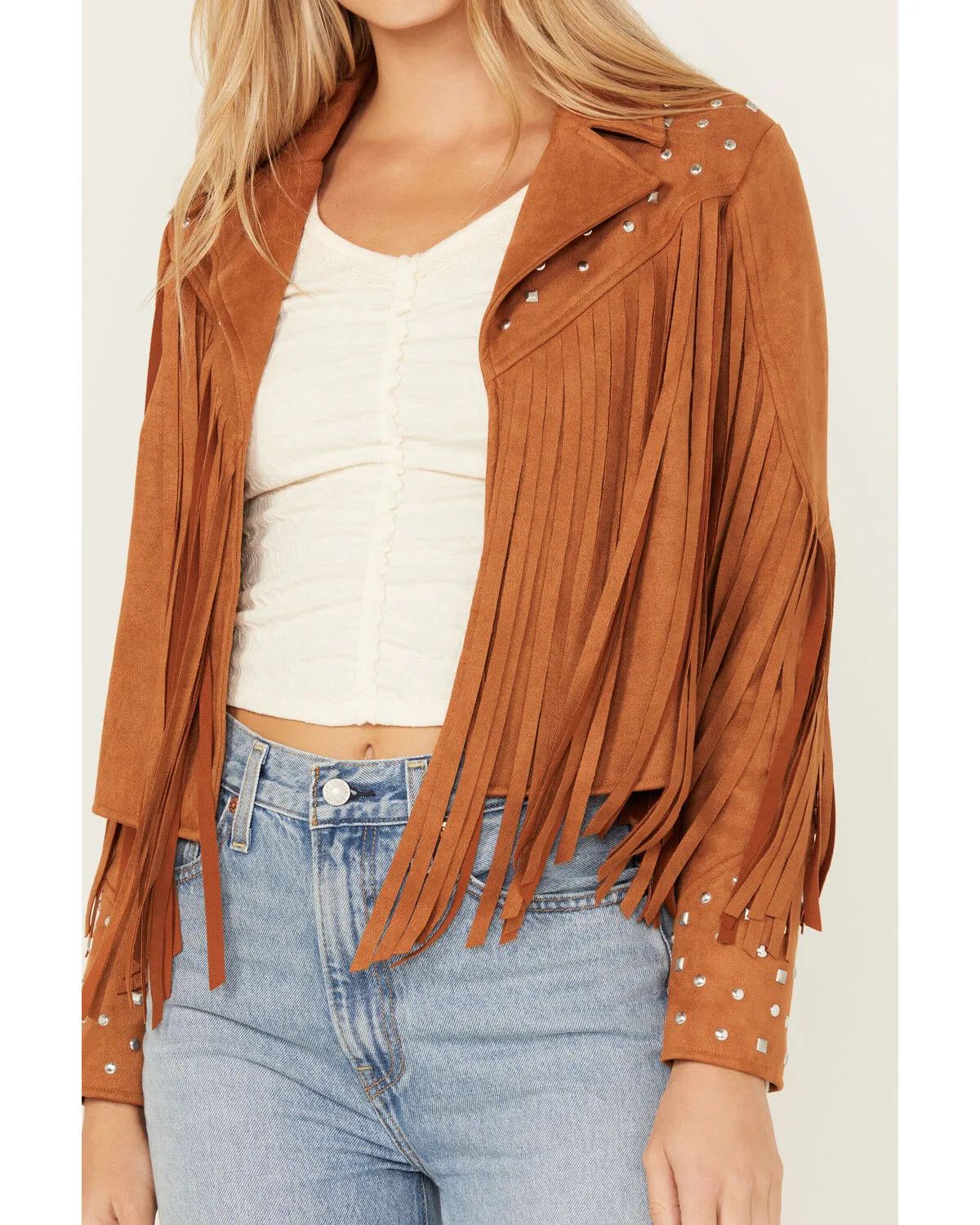 Product Name:  Blue B Women's Studded Fringe Faux Suede Jacket