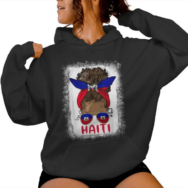 Proud Haitian Girl Messy Bun Haiti Flag Black Woman Women Hoodie