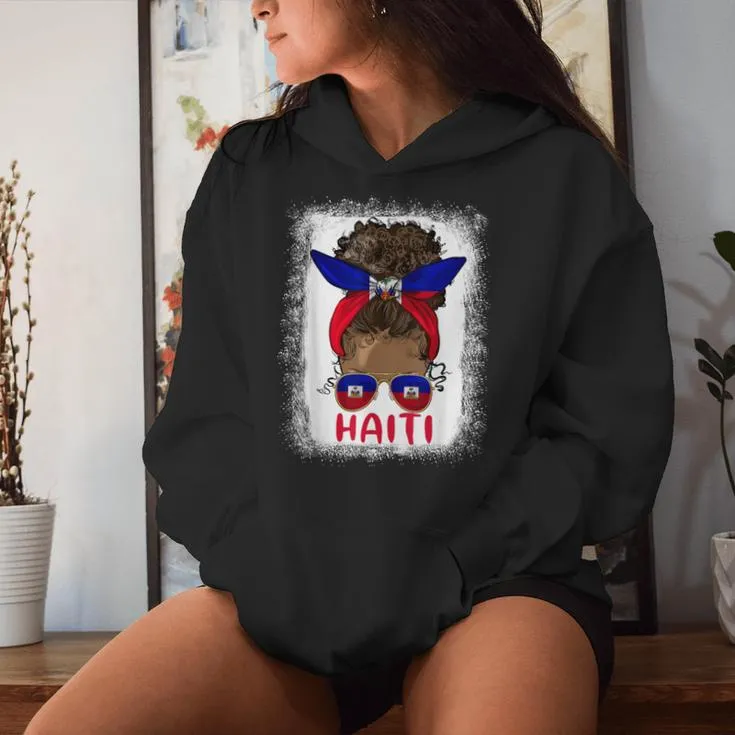 Proud Haitian Girl Messy Bun Haiti Flag Black Woman Women Hoodie