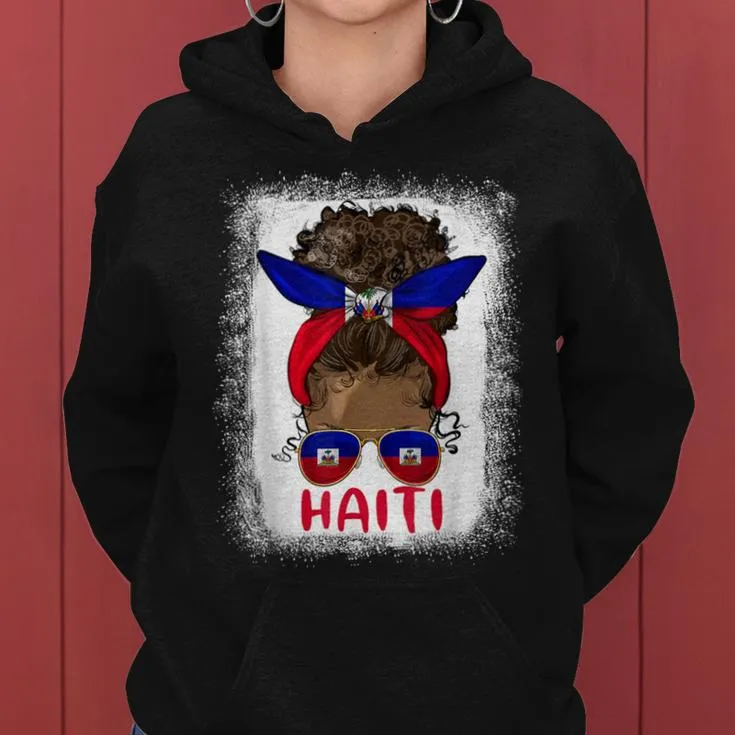 Proud Haitian Girl Messy Bun Haiti Flag Black Woman Women Hoodie