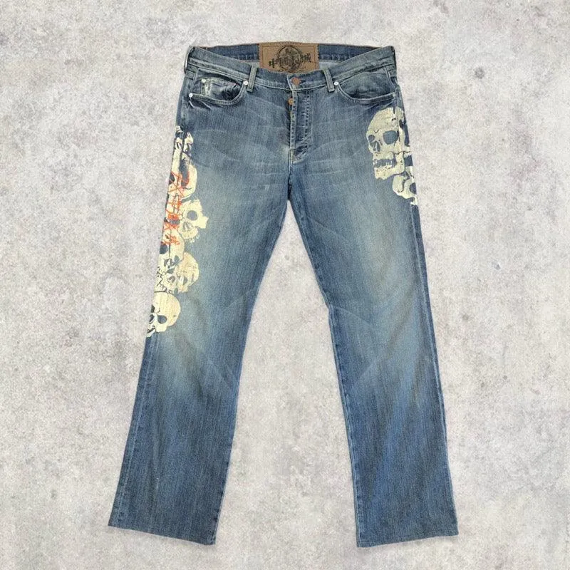 Rare 90’s Authentic Great China Wall Denim Jeans with Skull Print