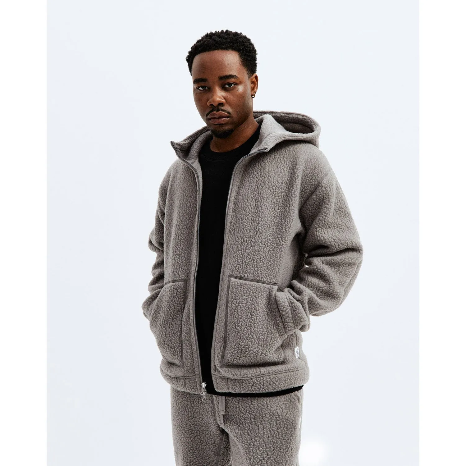 Reigning Champ Men Knit Polartec Sherpa Fullzip Hoodie Quarry RC-3834-QUA