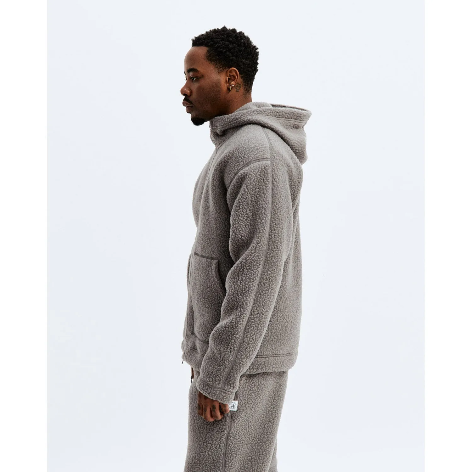 Reigning Champ Men Knit Polartec Sherpa Fullzip Hoodie Quarry RC-3834-QUA