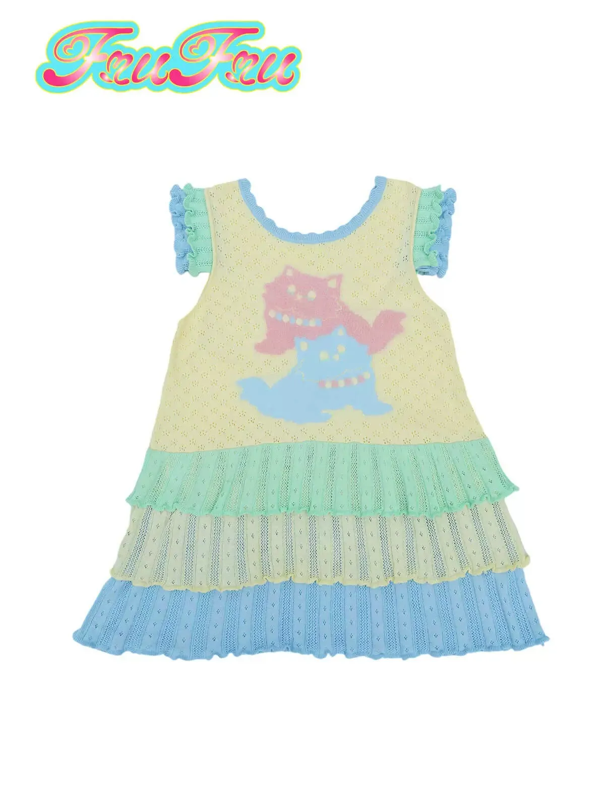 Retro Cat Knitted Contrast Color Short-Sleeved Vest