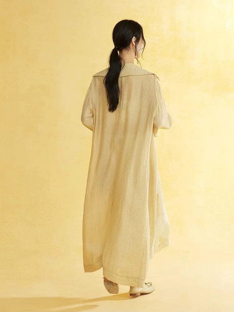 Retro Sheer Oversize Ruffle Wrinkled Long-Cardigan