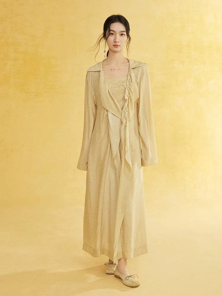 Retro Sheer Oversize Ruffle Wrinkled Long-Cardigan