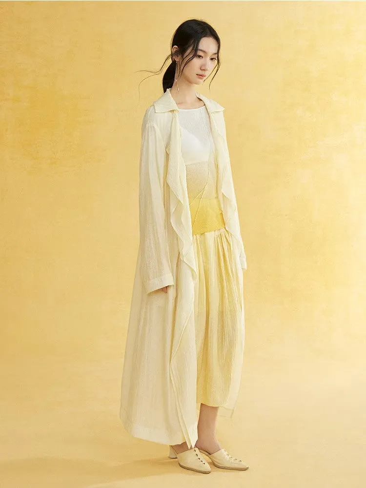 Retro Sheer Oversize Ruffle Wrinkled Long-Cardigan