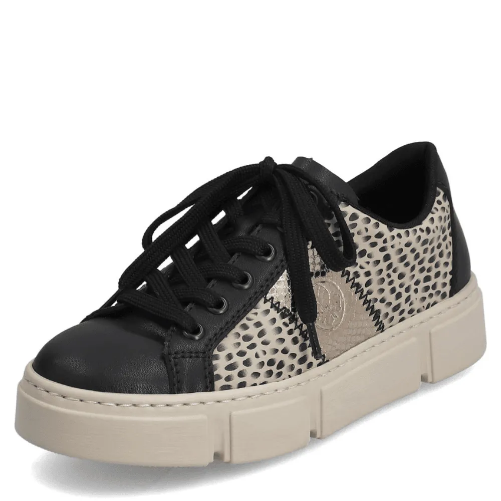 Rieker N5910 Black and Leopard Print Chunky Trainers