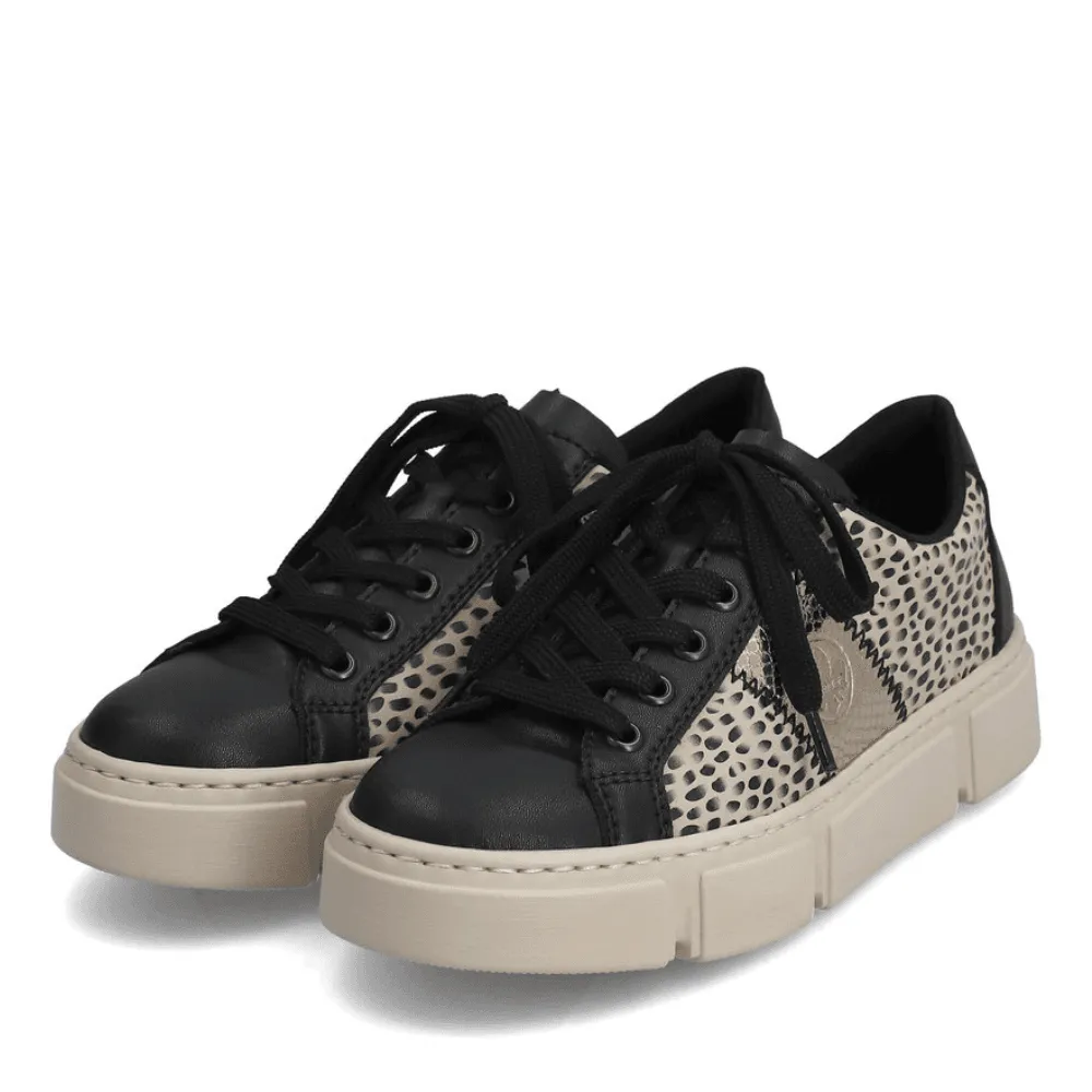 Rieker N5910 Black and Leopard Print Chunky Trainers