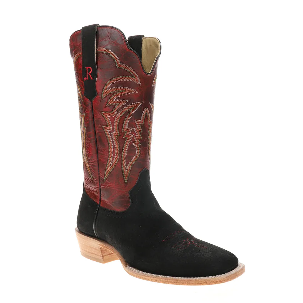 Roughout Wide Embroidered Square Toe Cowboy Boots