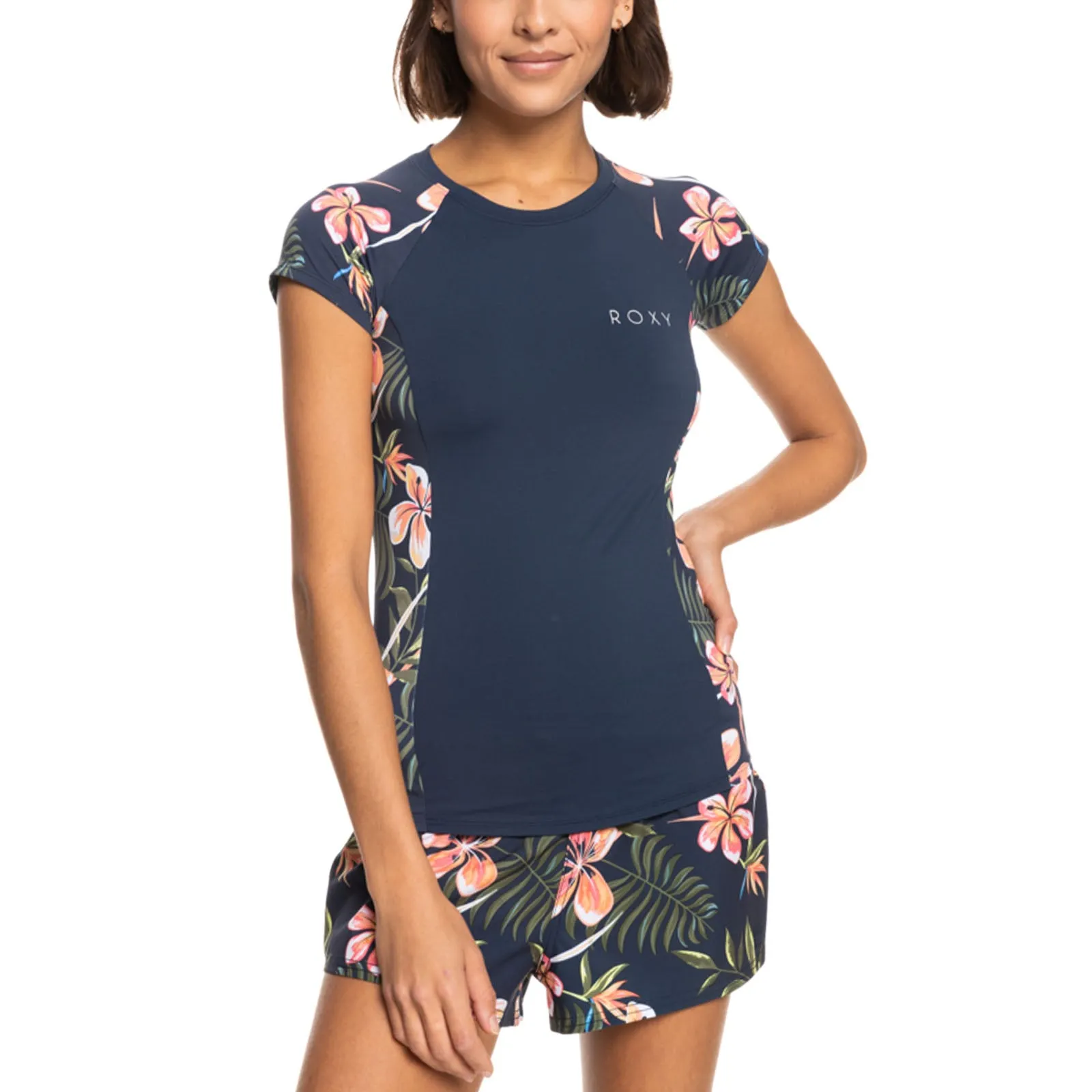 Roxy Womens Printed Short Sleeve Zip Up Rash Vest