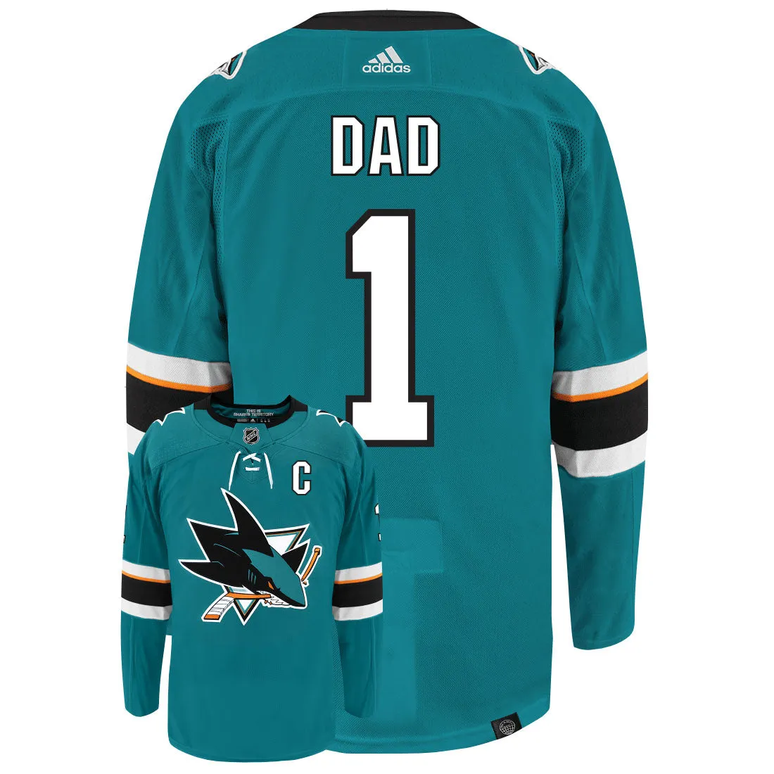 San Jose Sharks Dad Number One Adidas Primegreen Authentic NHL Hockey Jersey     