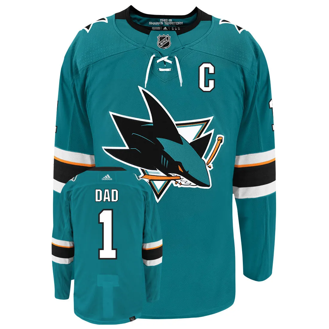 San Jose Sharks Dad Number One Adidas Primegreen Authentic NHL Hockey Jersey     